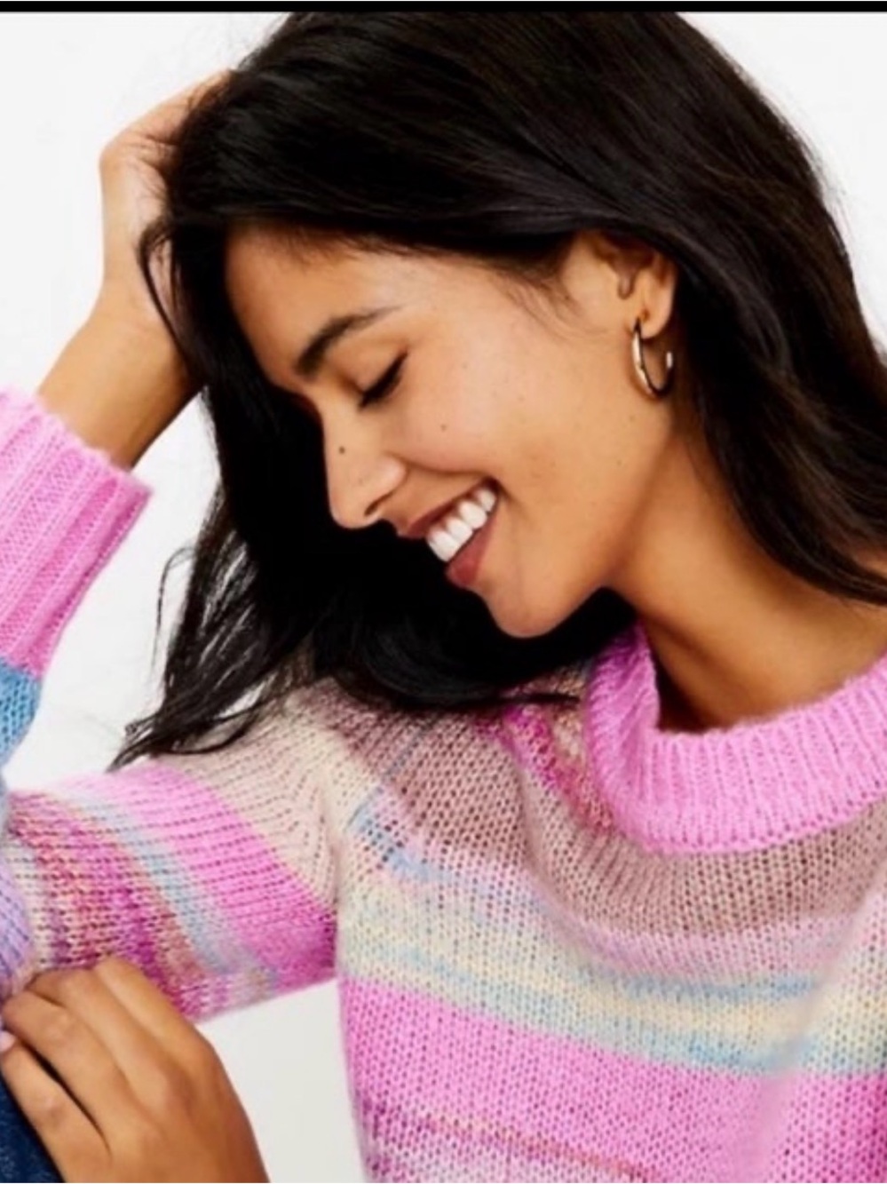 LOFT Petite Multicolor Striped Space Dye Sweater Pink Blue MP